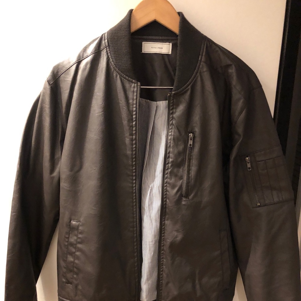 Faux leather bomber jacket
